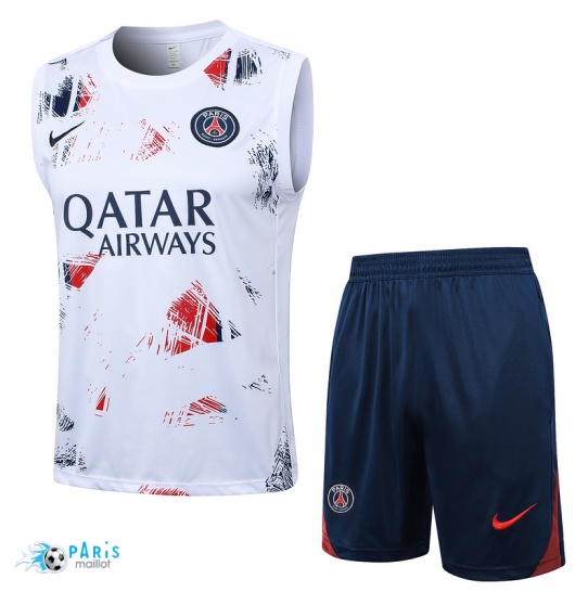 Site Maillot Foot Training Foot Paris Paris Saint Germain Debardeur + Short Blanc 2024/25