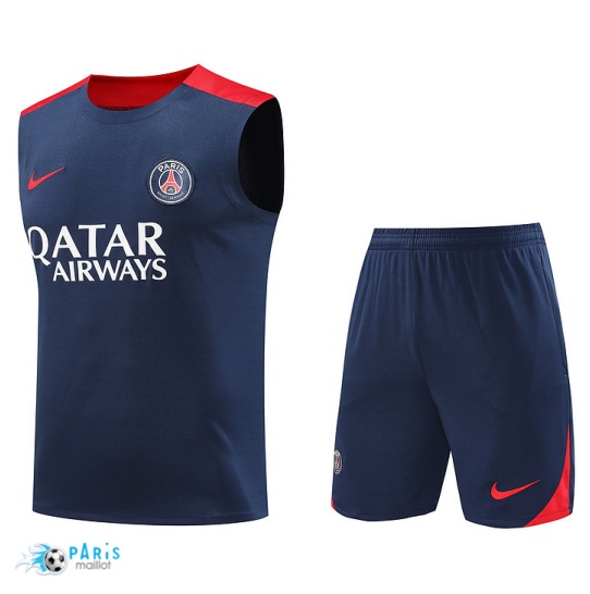 Nouveau Maillot Foot Training Foot Paris Paris Saint Germain Debardeur + Short bleu marine 2024/25