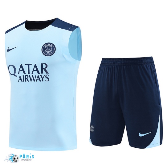 Créer Maillot Foot Training Foot Paris Paris Saint Germain Debardeur + Short bleu clair 2024/25