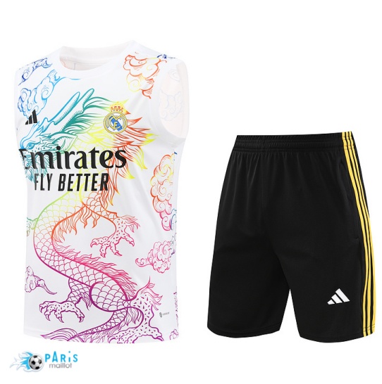 Soldes Maillot Foot Training Foot Real Madrid Debardeur + Short Blanc 2024/25