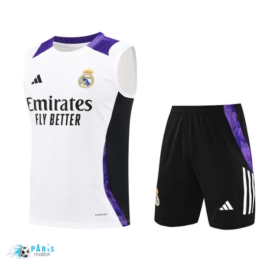 Nouveau Maillot Foot Training Foot Real Madrid Debardeur + Short Blanc 2024/25