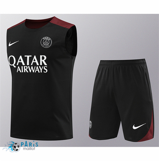 Soldes Maillot Foot Paris PSG Debardeur + Short Noir 2024/25