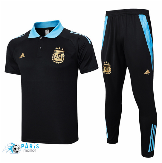 Nouveau Maillot Foot Argentine Polo + Pantalon Noir 2024/25